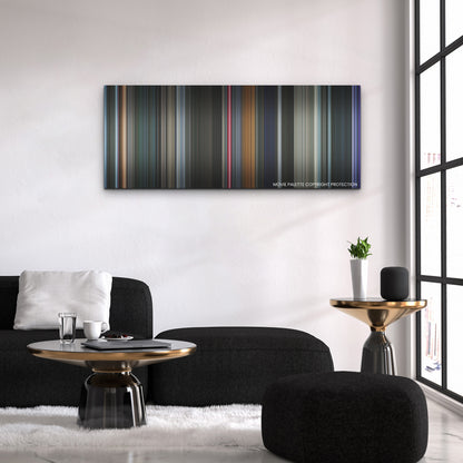 Smile 2 color palette canvas above a black sofa with a gold-topped table