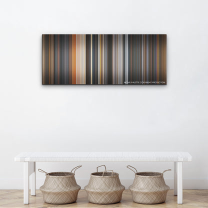 Guardians of the Galaxy Vol. 3 color palette canvas above a white bench with three woven baskets