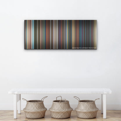 Kung Fu Panda 4 color palette canvas above a white bench with three woven baskets