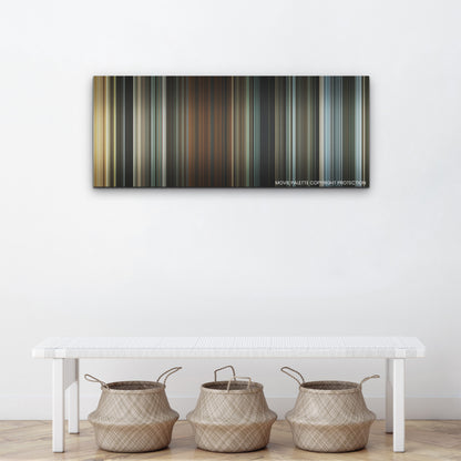 The King's Man color palette canvas above a white bench with three woven baskets