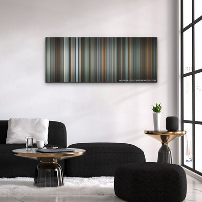 Absolution color palette canvas above a black sofa with a gold-topped table
