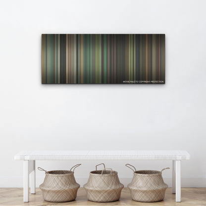 Madame Web color palette canvas above a white bench with three woven baskets