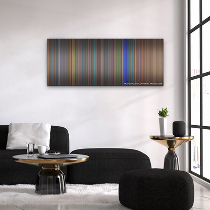 Bullet Train color palette canvas above a black sofa with a gold-topped table