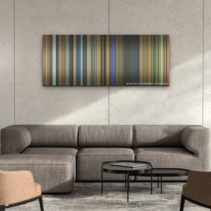 Bad Boys: Ride or Die color palette canvas on a concrete wall above a gray sectional sofa