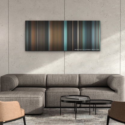 Talk to Me color palette canvas on a concrete wall above a gray sectional sofa