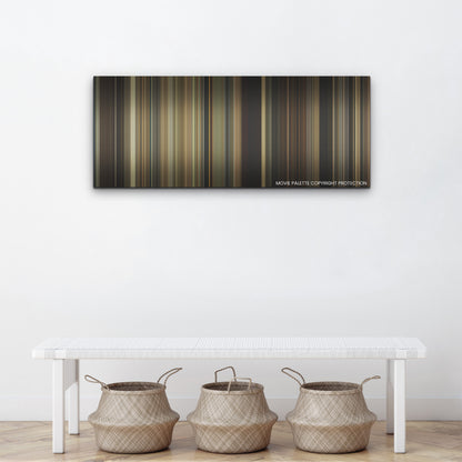 The Bikeriders color palette canvas above a white bench with three woven baskets