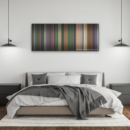 Renfield color palette canvas above a bed, between two black pendant lamps