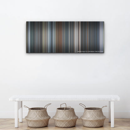 Army of Thieves color palette canvas above a white bench with three woven baskets