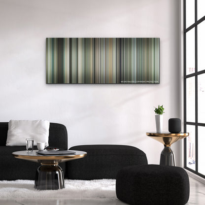 Guy Ritchie's the Covenant color palette canvas above a black sofa with a gold-topped table