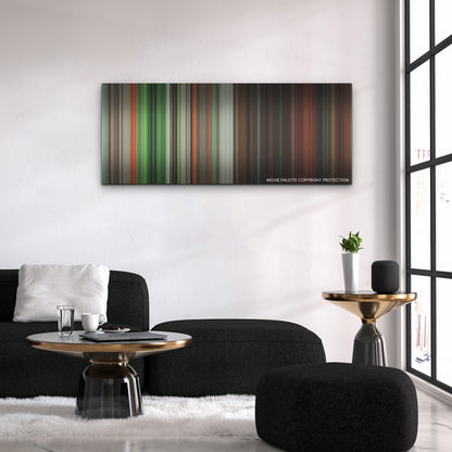 Men color palette canvas above a black sofa with a gold-topped table