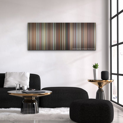 Hit Man color palette canvas above a black sofa with a gold-topped table