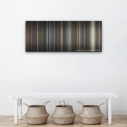Sharper color palette canvas above a white bench with three woven baskets