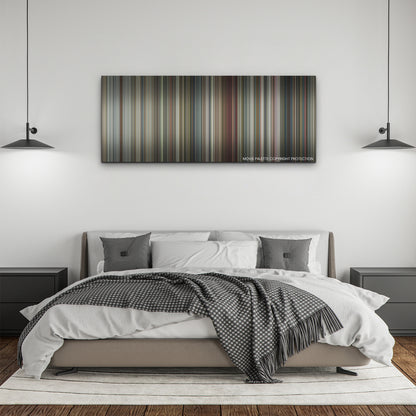 Black Mirror: Bandersnatch color palette canvas above a bed, between two black pendant lamps