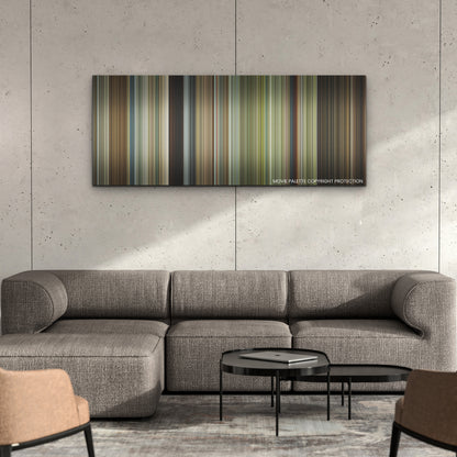 Civil War color palette canvas on a concrete wall above a gray sectional sofa