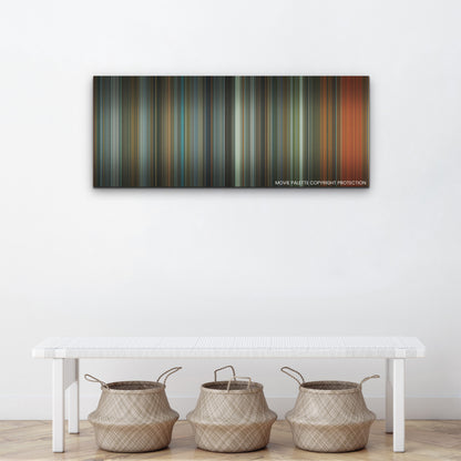 Samaritan color palette canvas above a white bench with three woven baskets