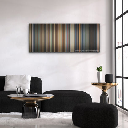 Sound of Freedom color palette canvas above a black sofa with a gold-topped table