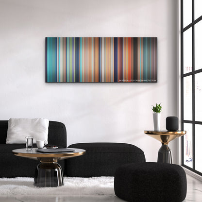 Luca color palette canvas above a black sofa with a gold-topped table