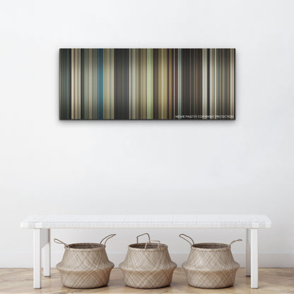 Hitman's Wife's Bodyguard color palette canvas above a white bench with three woven baskets