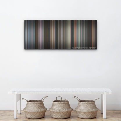 Smile color palette canvas above a white bench with three woven baskets