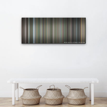 The Mauritanian color palette canvas above a white bench with three woven baskets