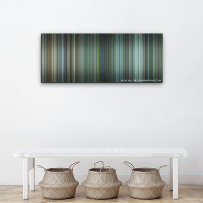 Arthur the King color palette canvas above a white bench with three woven baskets