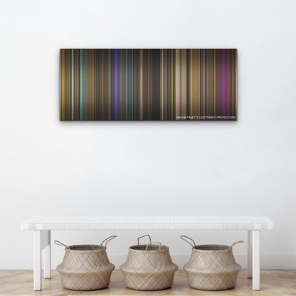 Monkey Man color palette canvas above a white bench with three woven baskets