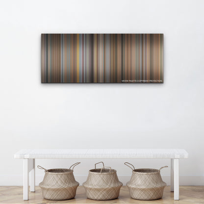 Champions color palette canvas above a white bench with three woven baskets