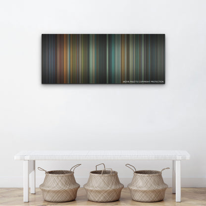 Halloween Kills color palette canvas above a white bench with three woven baskets