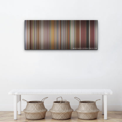 CODA color palette canvas above a white bench with three woven baskets