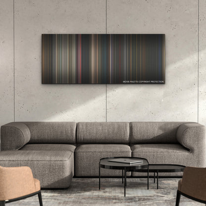Halloween Ends color palette canvas on a concrete wall above a gray sectional sofa