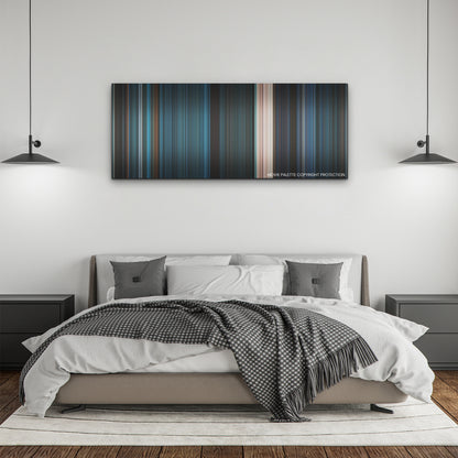 Escape Room: Tournament of Champions color palette canvas above a bed, between two black pendant lamps