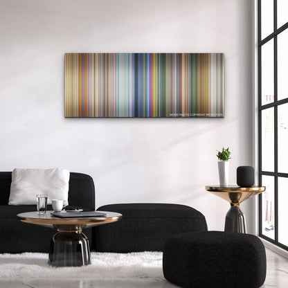 The Bad Guys color palette canvas above a black sofa with a gold-topped table