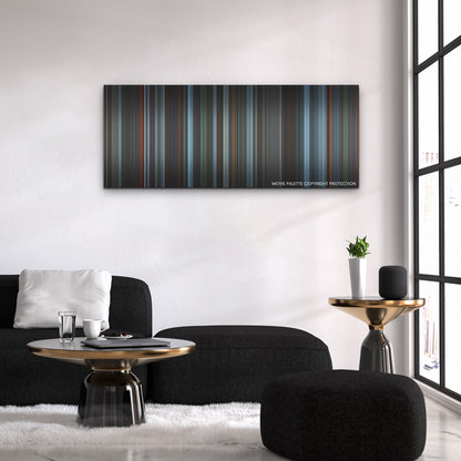 The Wonder color palette canvas above a black sofa with a gold-topped table
