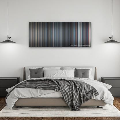 Moonfall color palette canvas above a bed, between two black pendant lamps