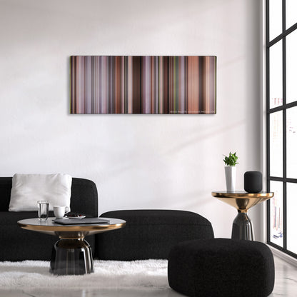 The Intern color palette canvas above a black sofa with a gold-topped table