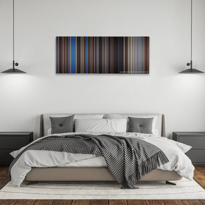 The Last Samurai color palette canvas above a bed, between two black pendant lamps