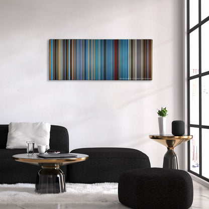 I Am Sam color palette canvas above a black sofa with a gold-topped table