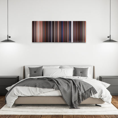 Hellraiser color palette canvas above a bed, between two black pendant lamps