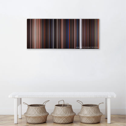 Hellraiser color palette canvas above a white bench with three woven baskets
