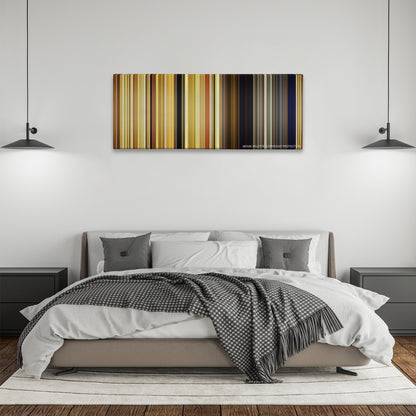 Moonrise Kingdom color palette canvas above a bed, between two black pendant lamps