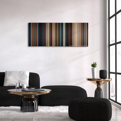 Thor color palette canvas above a black sofa with a gold-topped table