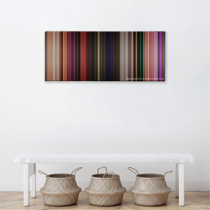 Onward color palette canvas above a white bench with three woven baskets