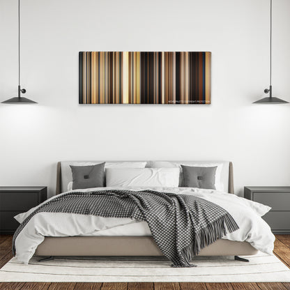 Safe Haven color palette canvas above a bed, between two black pendant lamps