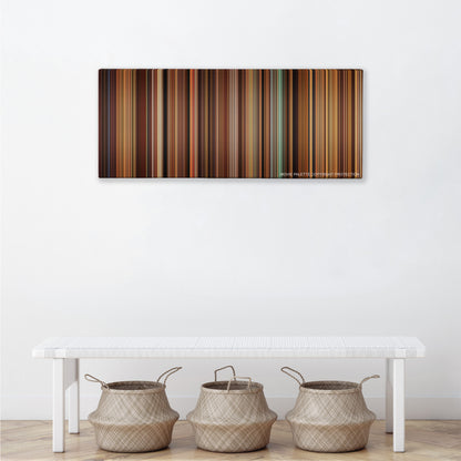 Once Upon a Time in Mexico color palette canvas above a white bench with three woven baskets