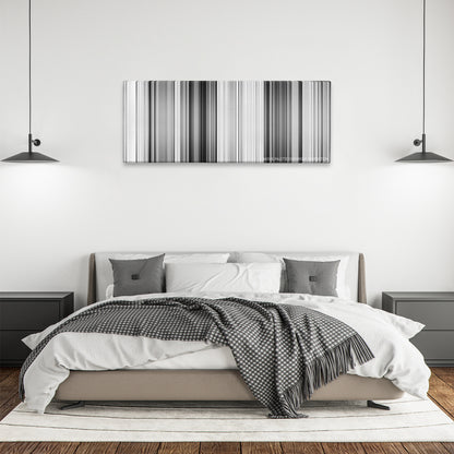 Persona color palette canvas above a bed, between two black pendant lamps
