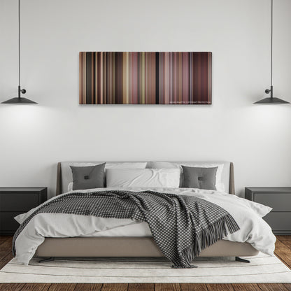 Scent of a Woman color palette canvas above a bed, between two black pendant lamps