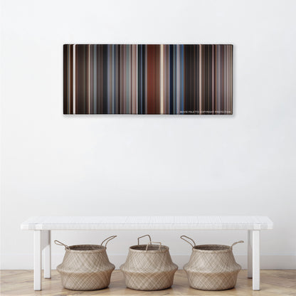 The Usual Suspects color palette canvas above a white bench with three woven baskets