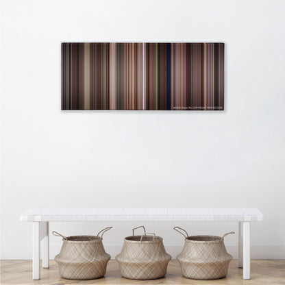 Tootsie color palette canvas above a white bench with three woven baskets