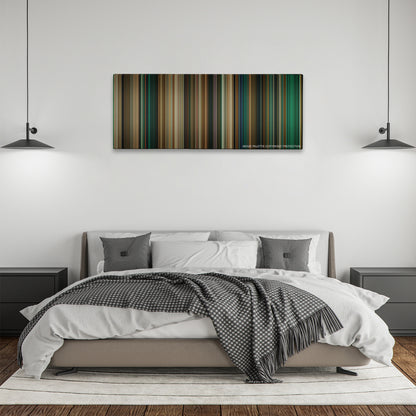 Catwoman color palette canvas above a bed, between two black pendant lamps