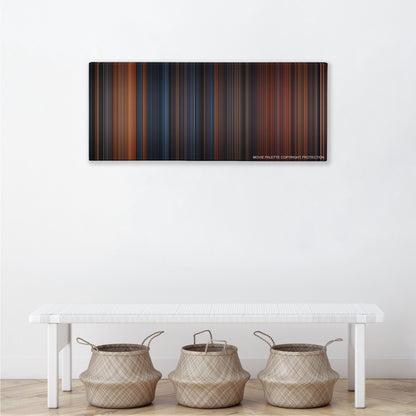 The Polar Express color palette canvas above a white bench with three woven baskets